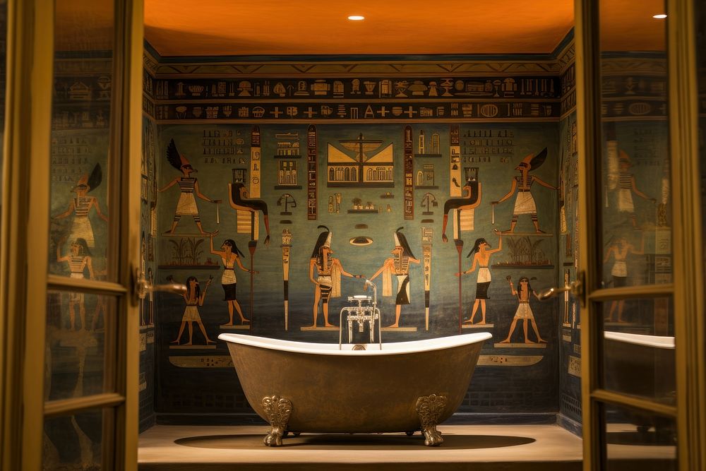 Bathroom hieroglyphic carvings bathtub architecture | Free Photo - rawpixel