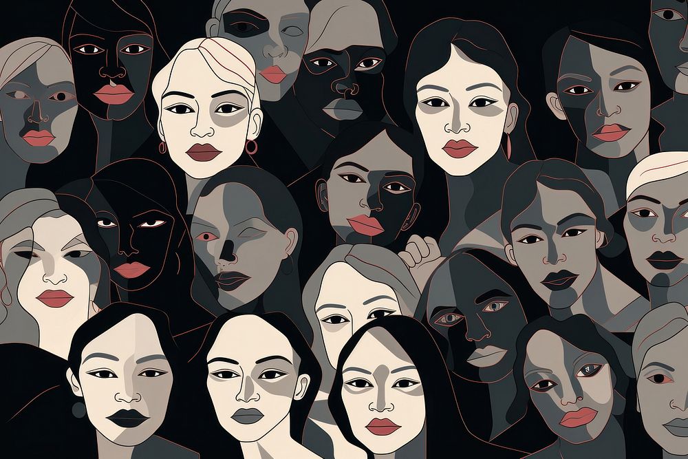 Crowd of women adult illustrated lipstick.