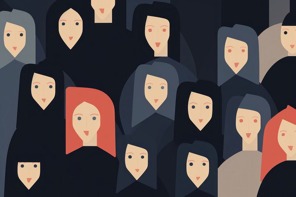 Crowd of women togetherness backgrounds illustrated.