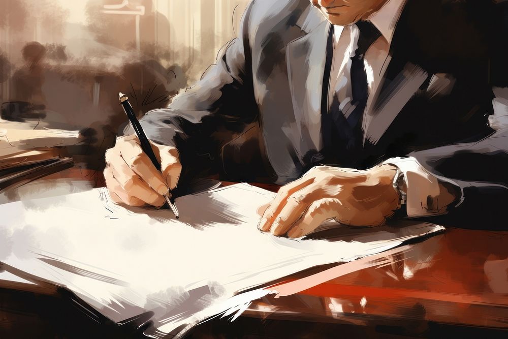 Lawyer signing and checking papers writing pen businesswear. AI generated Image by rawpixel.