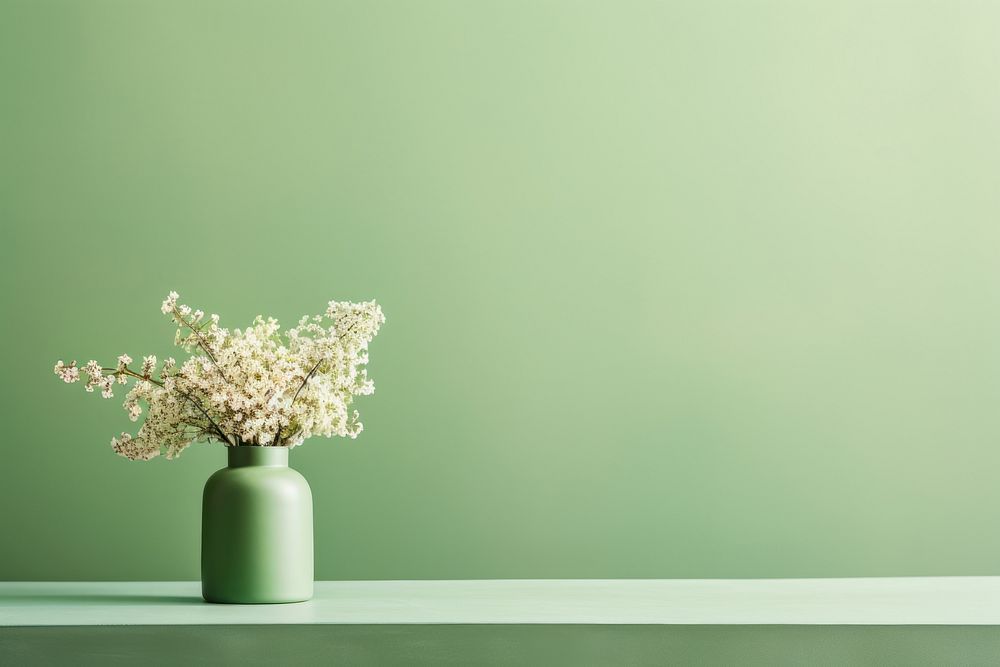 Aesthetic gradient green background flower plant vase. AI generated Image by rawpixel.