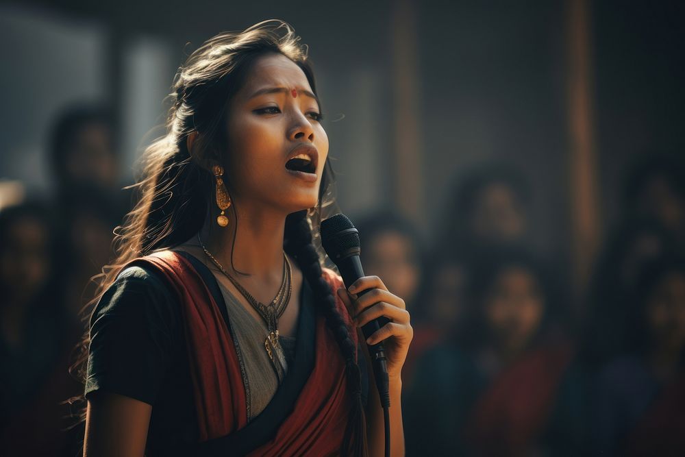 Aesthetic Photography Nepal women singing microphone adult performance.