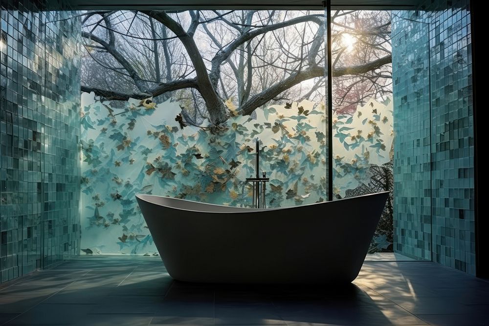 Bathroom bathtub architecture reflection.