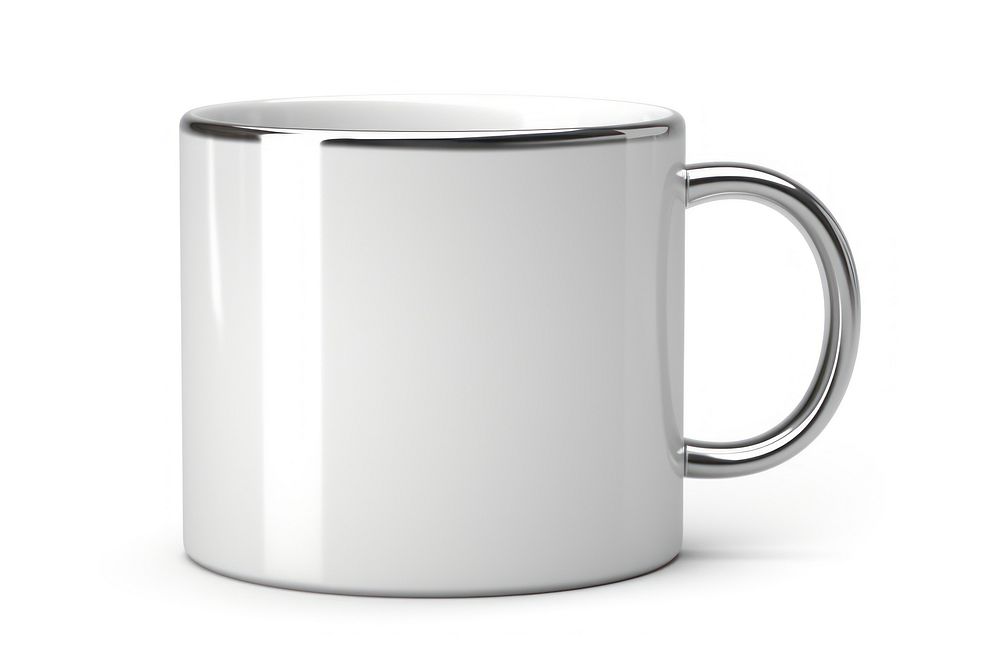 Coffee mug Chrome material cup white background refreshment.