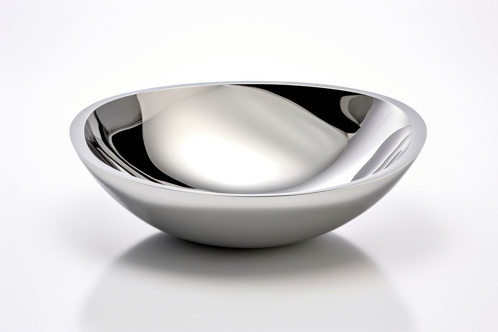 A bowl Chrome material white background simplicity reflection.