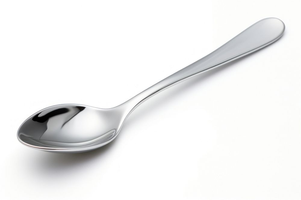 A dish Chrome material spoon white background silverware.