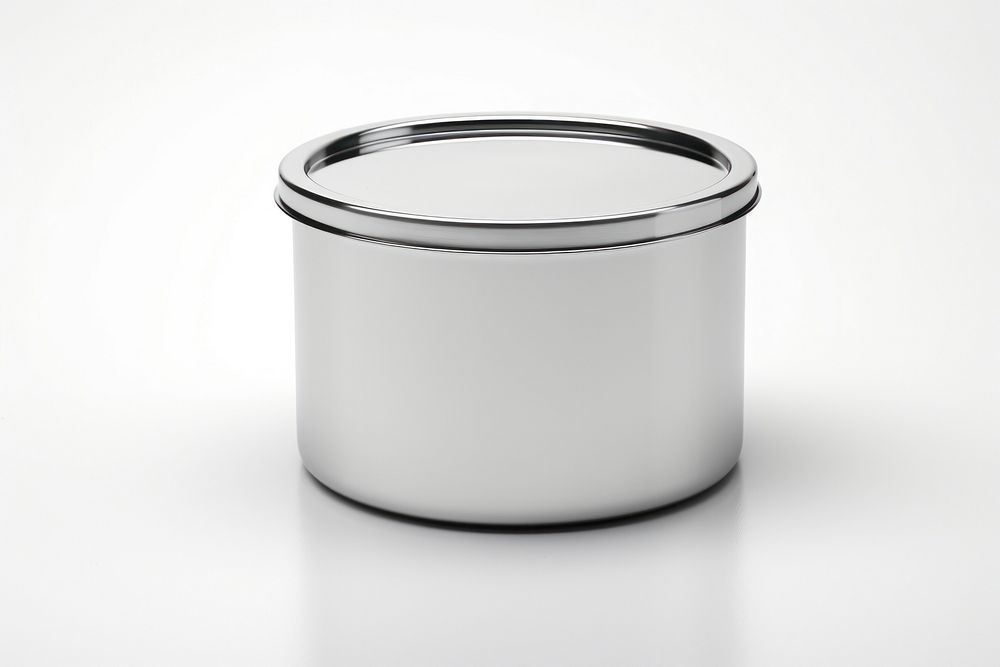 Food container Chrome material bowl cup white background.