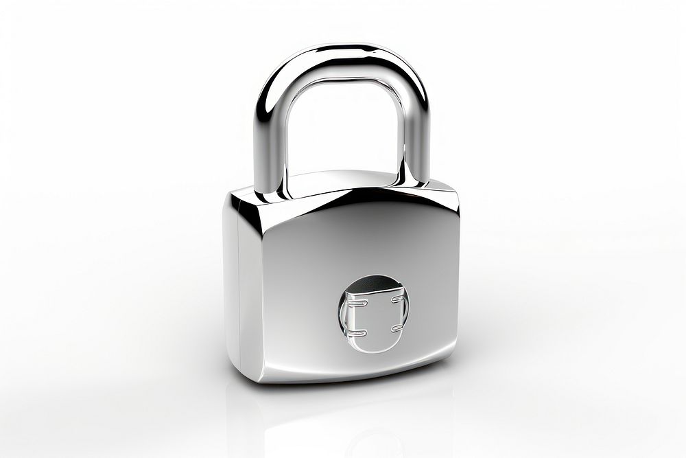 Lock Chrome material white background protection security.