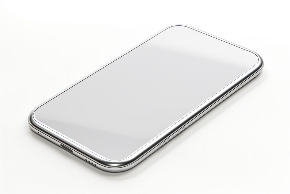 Mobile phone Chrome material silver white background portability.