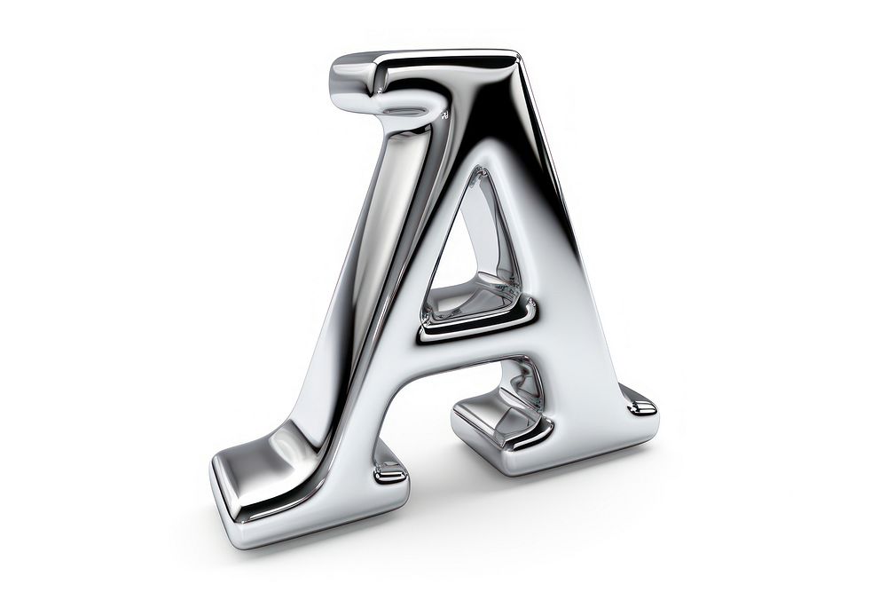 Serif alphabet A shape white background silver shiny.