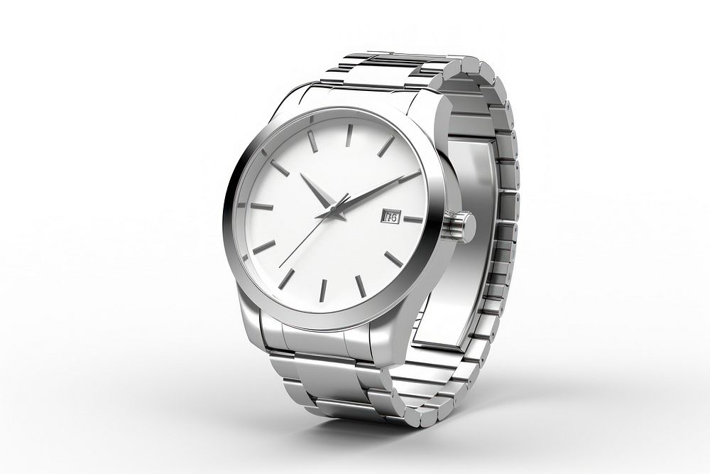 Watch Chrome material wristwatch white white background.