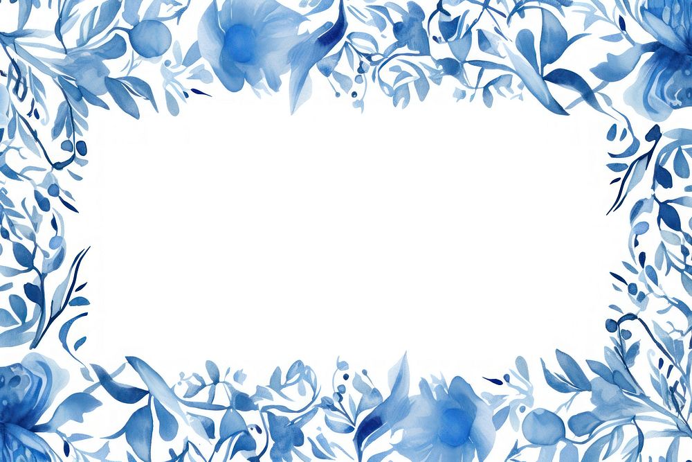 Blue pottery watercolor border pattern nature backgrounds.