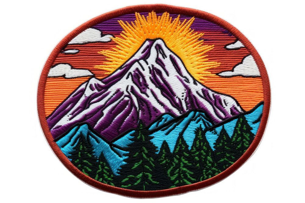 Mountain embroidery badge stratovolcano. AI generated Image by rawpixel.