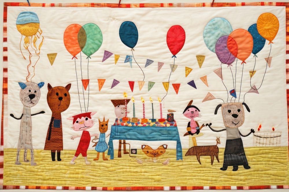 Birthday party cartoon pattern quilt.
