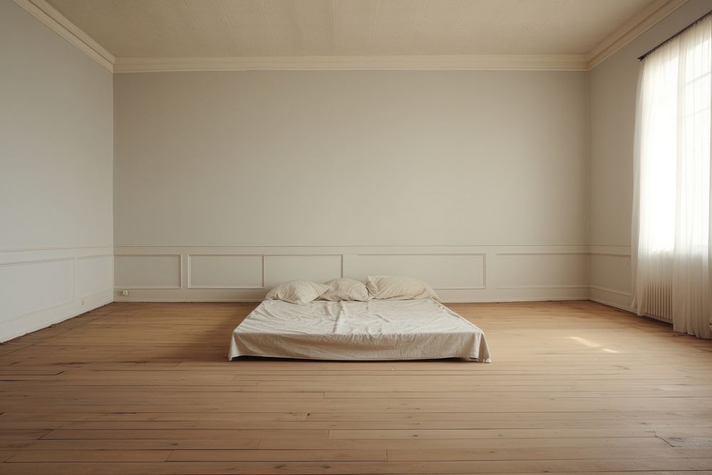Inside bedroom empty furniture flooring hardwood.