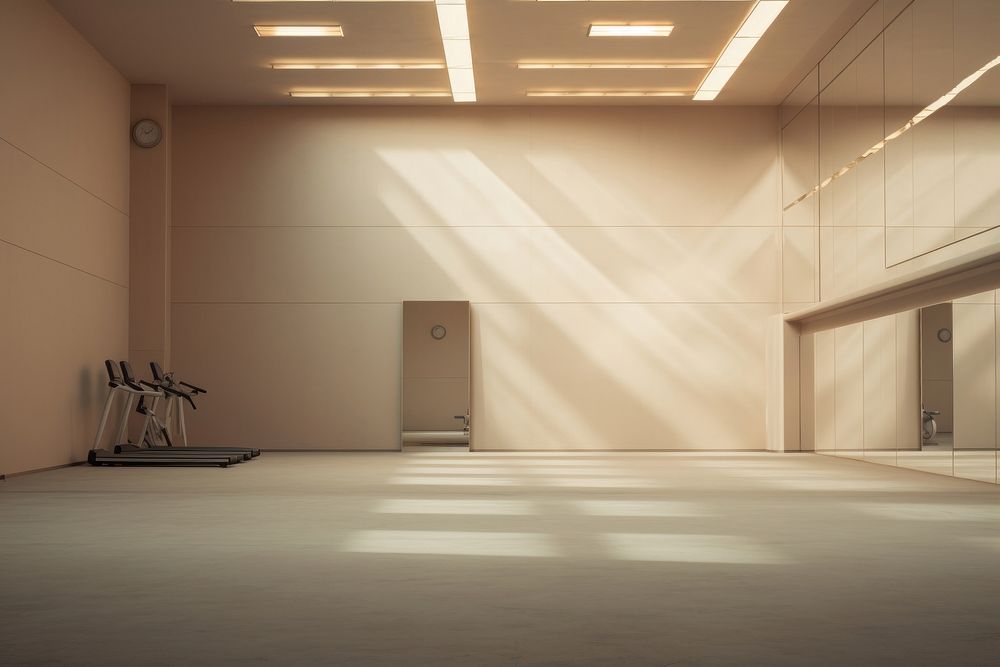 Inside gym empty flooring lighting architecture.