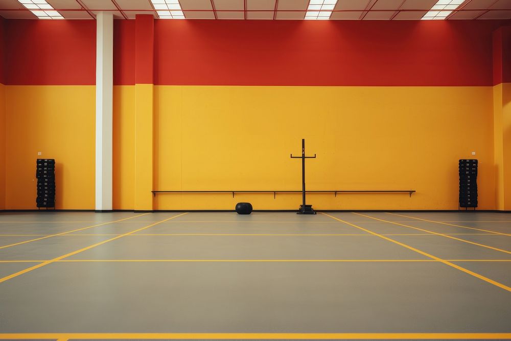 Inside gym empty sports floor architecture.