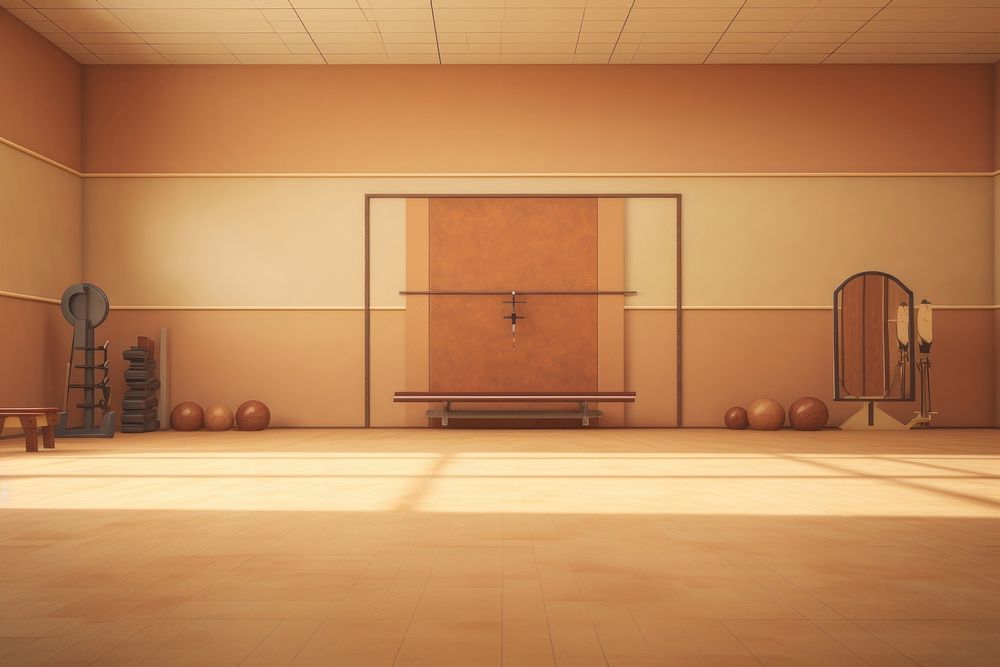 Inside gym empty flooring architecture exercising.