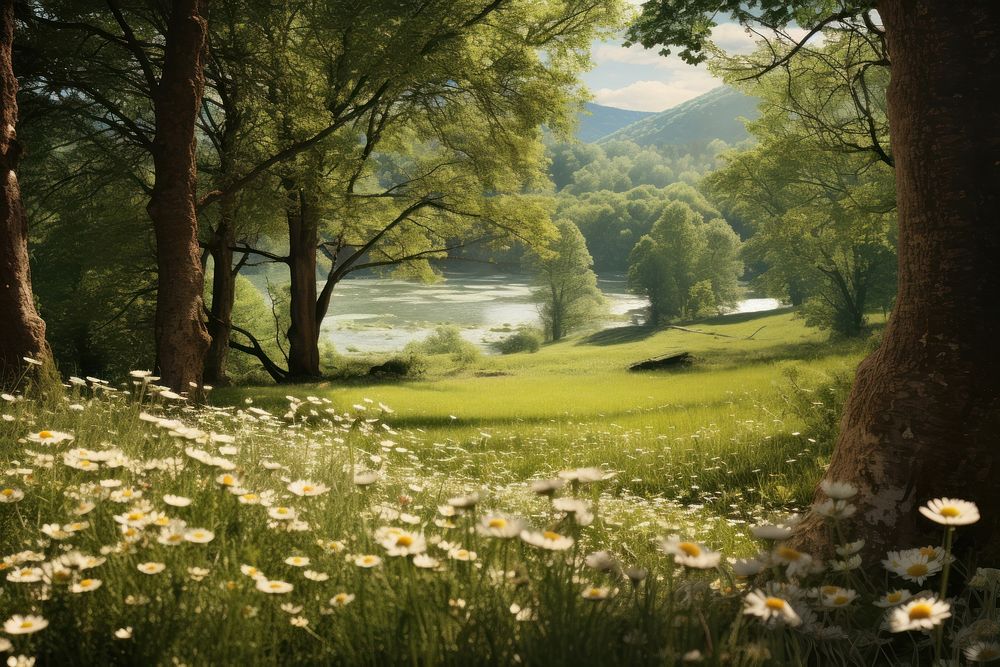 Meadow in spring landscape grassland outdoors.