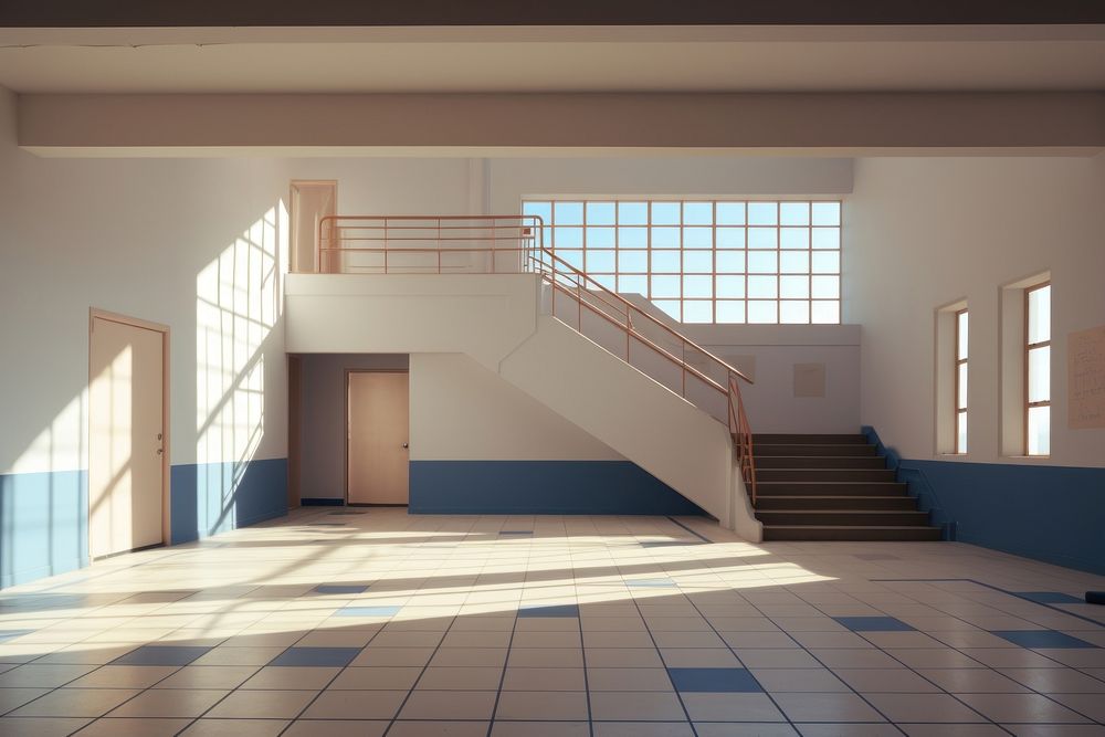 School in evening architecture staircase building.