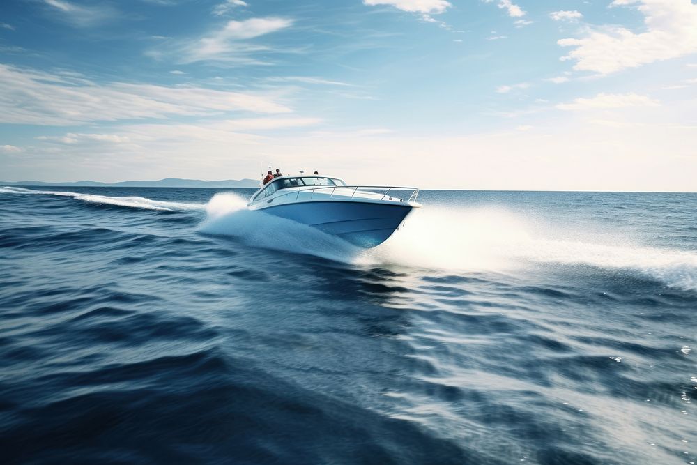 Speed boat moving fast in the ocean recreation vehicle boating. AI generated Image by rawpixel.