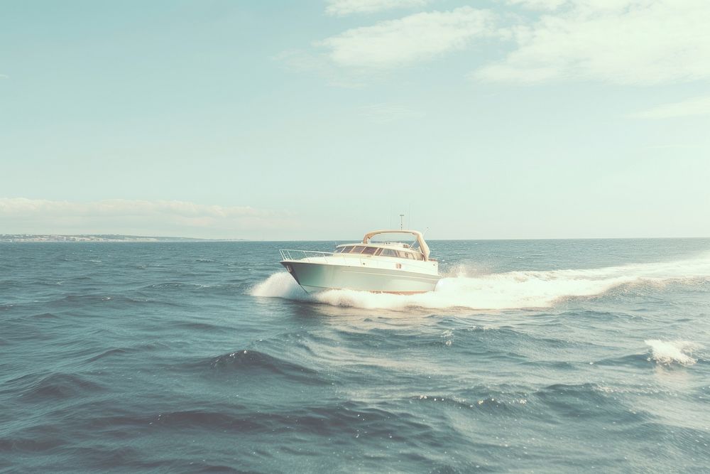 Speed boat moving in the ocean vehicle sports coast. AI generated Image by rawpixel.