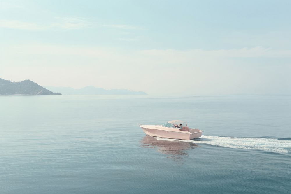 Speed boat moving in the ocean outdoors horizon vehicle. AI generated Image by rawpixel.