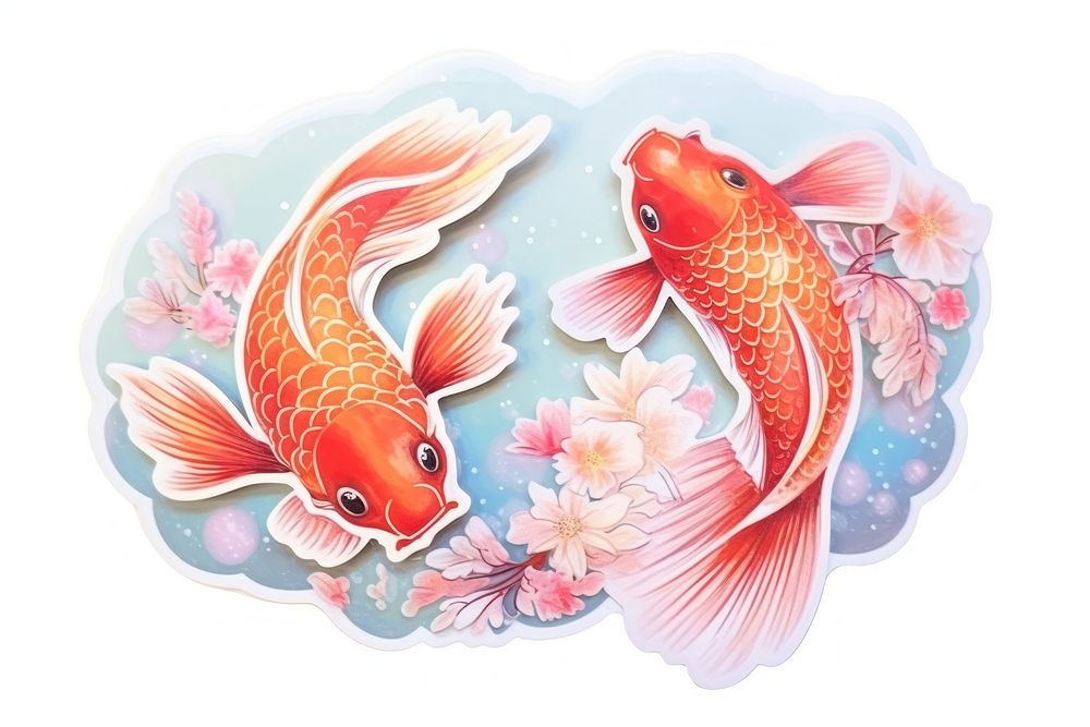 Koi fish glitter sticker animal carp white background.