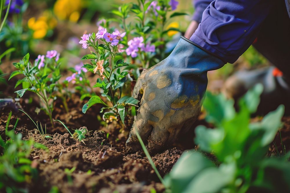 Person planting flowers in the garden gardening outdoors nature. AI generated Image by rawpixel.