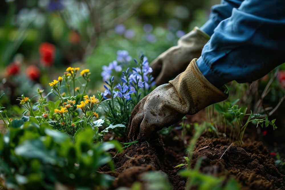 Person planting flowers in the garden gardening outdoors nature. AI generated Image by rawpixel.