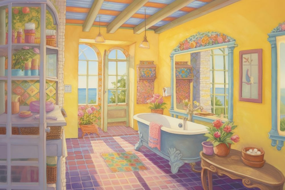 Illustration of a bathroom painting architecture building.