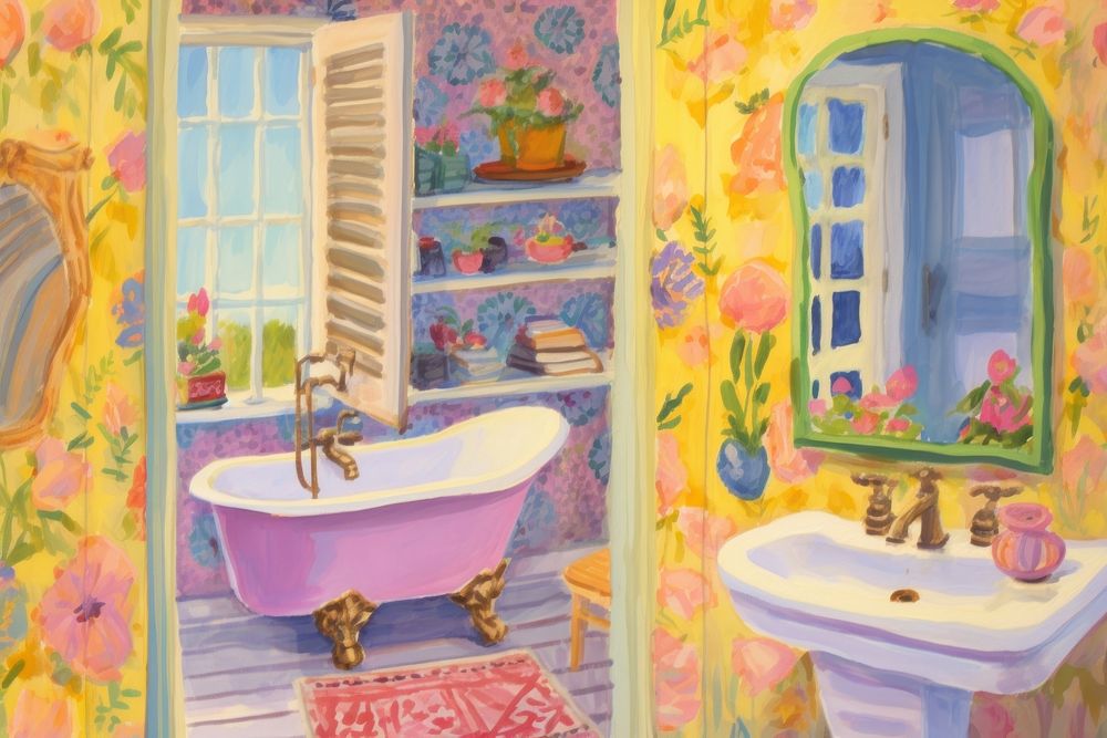 Illustration of a bathroom painting drawing sink.
