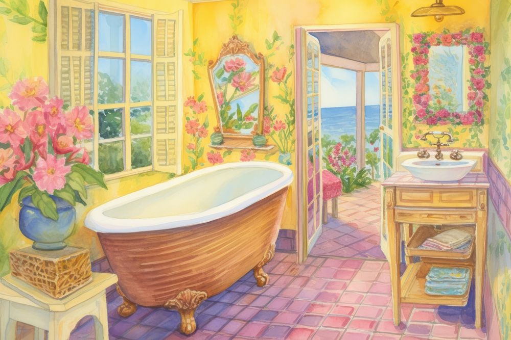 Illustration of a bathroom painting bathtub drawing.