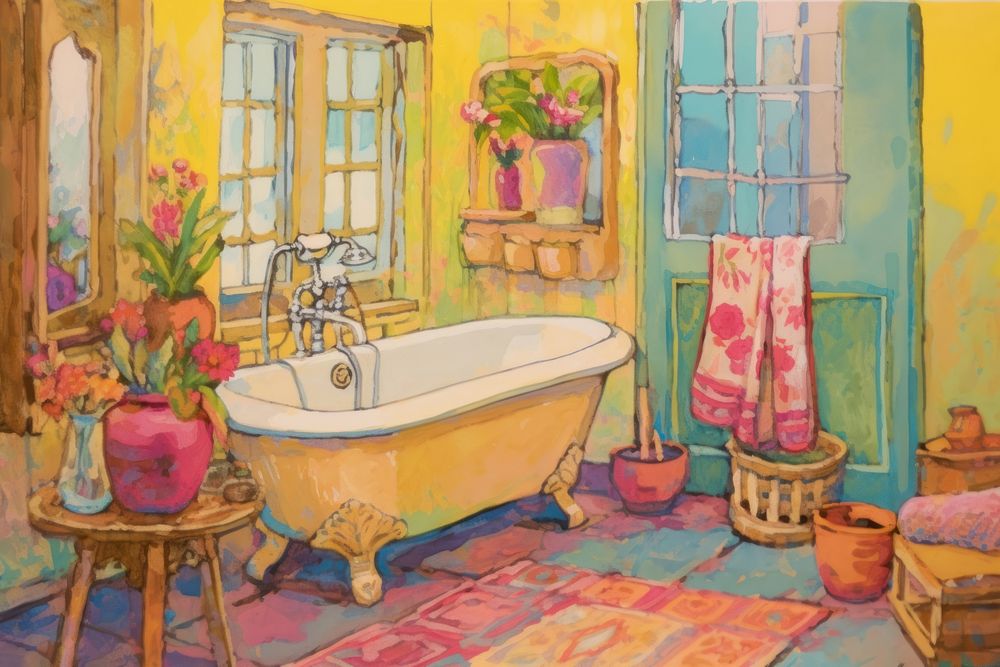 Illustration of a bathroom painting bathtub drawing.