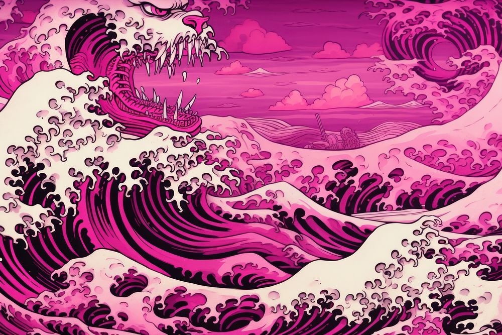 Ocean and wave pattern purple pink.