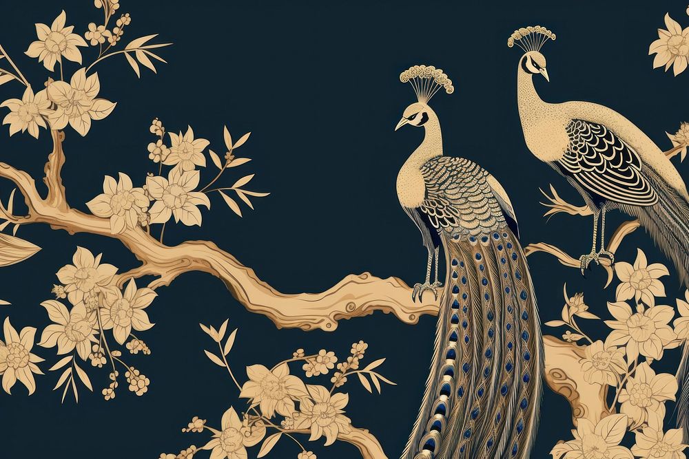 Peacock in china wallpaper pattern animal.