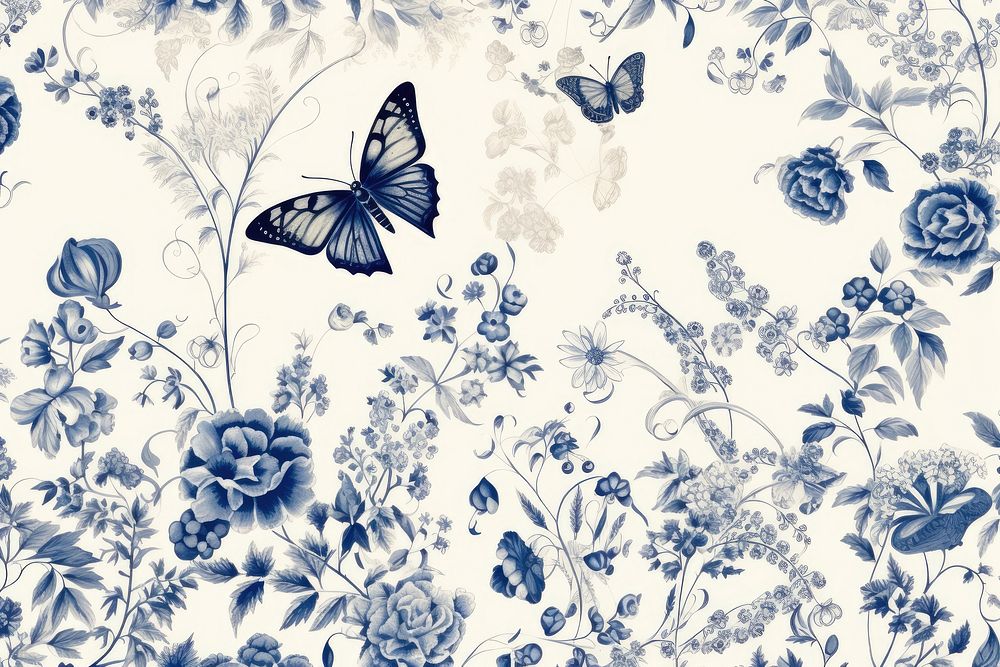 Butterfly toile wallpaper pattern line.