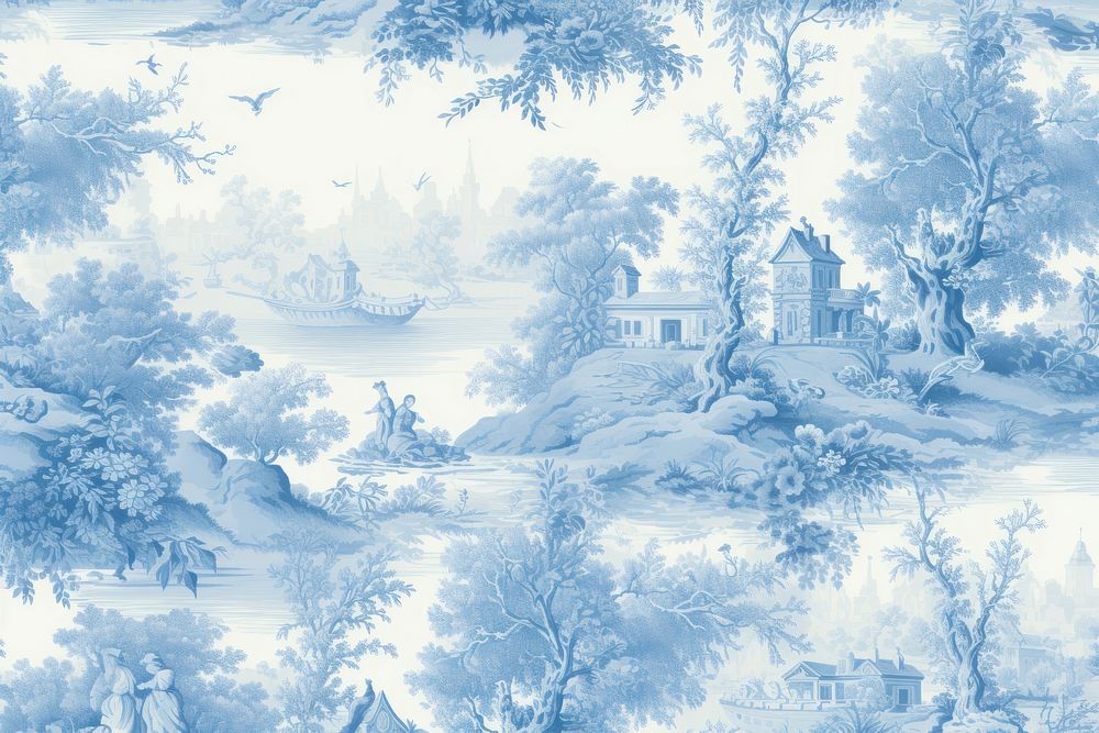 Blue toile wallpaper landscape nature.