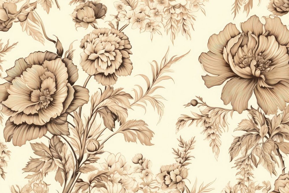 Carnation toile wallpaper pattern drawing.