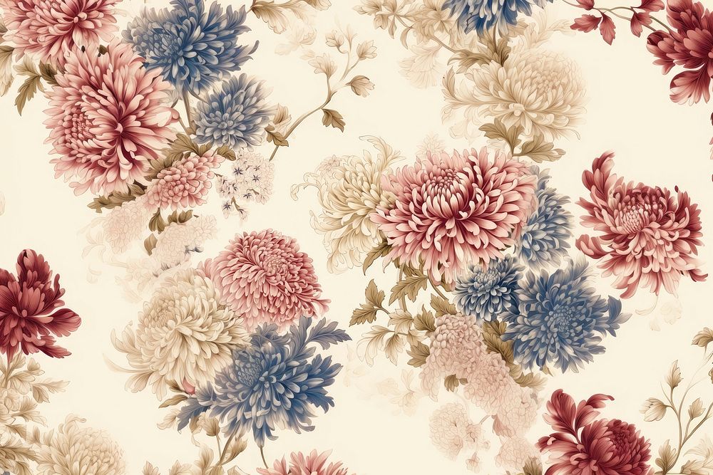Chrysanthemum toile chrysanths wallpaper pattern.