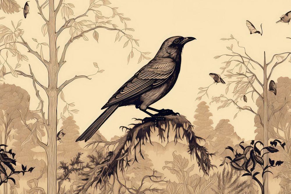 Crow toile drawing animal sketch.