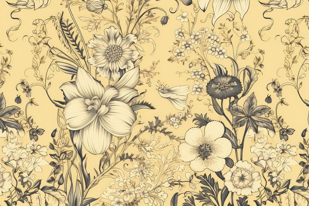 Daffodil toile wallpaper pattern plant.