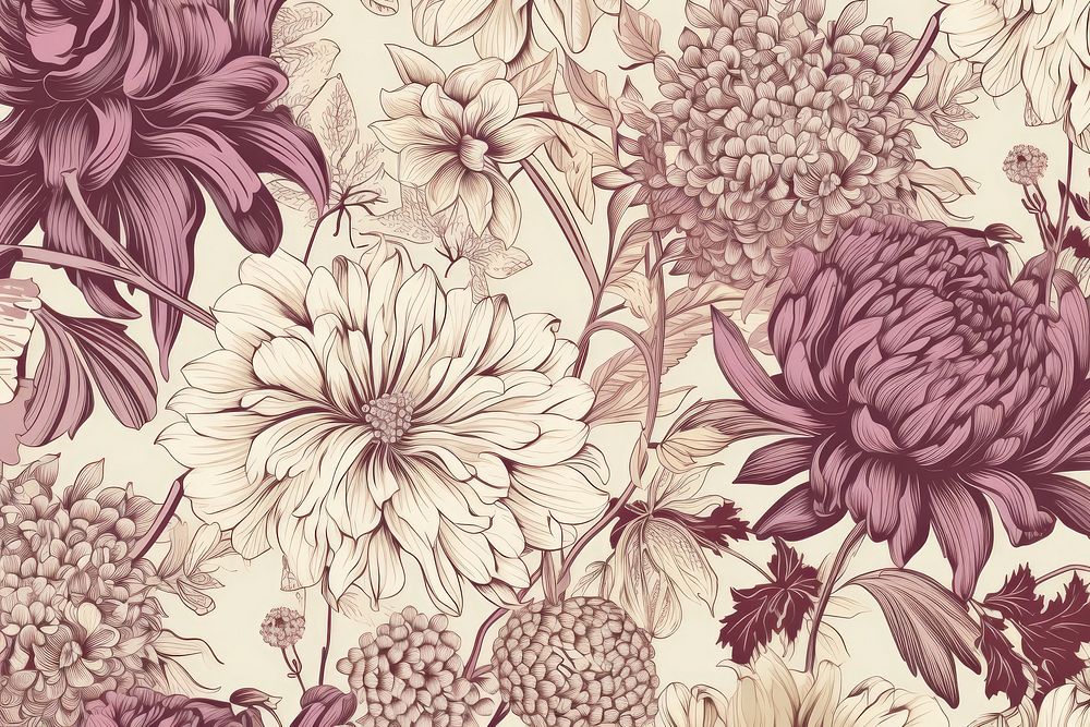 Dahlia toile dahlia wallpaper pattern.