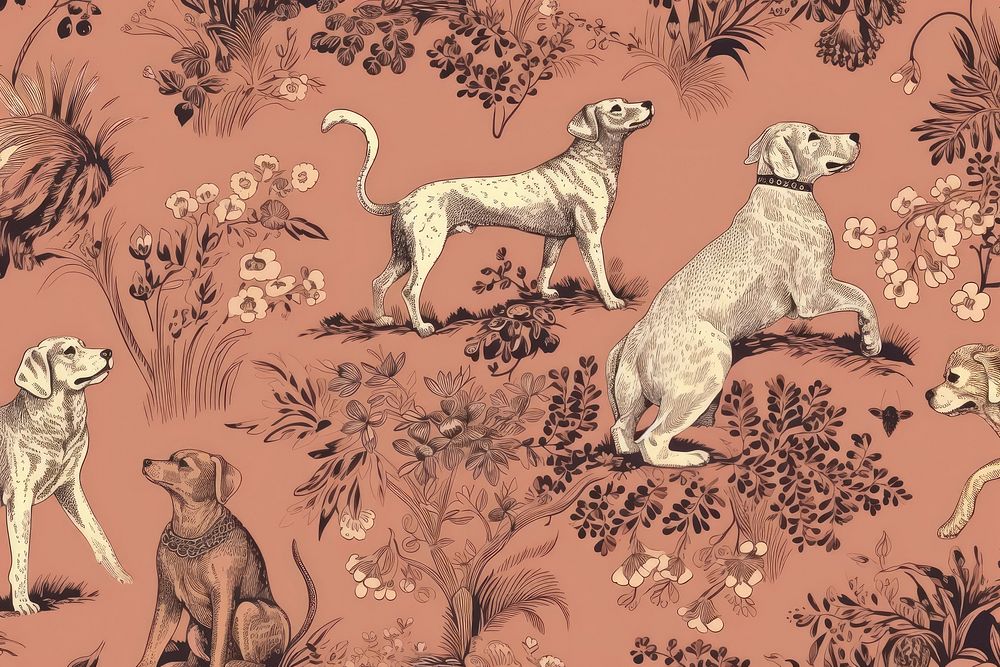 Dog toile wallpaper pattern animal. | Free Photo Illustration - rawpixel