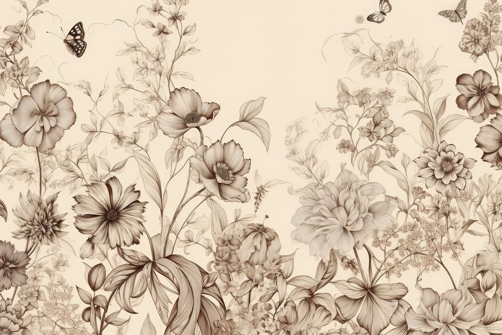 Dry flowers toile pattern drawing sketch.