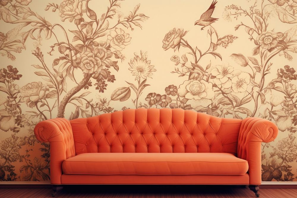 Flower toile wall architecture wallpaper.