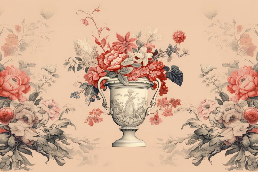 Flower vase toile wallpaper porcelain painting.