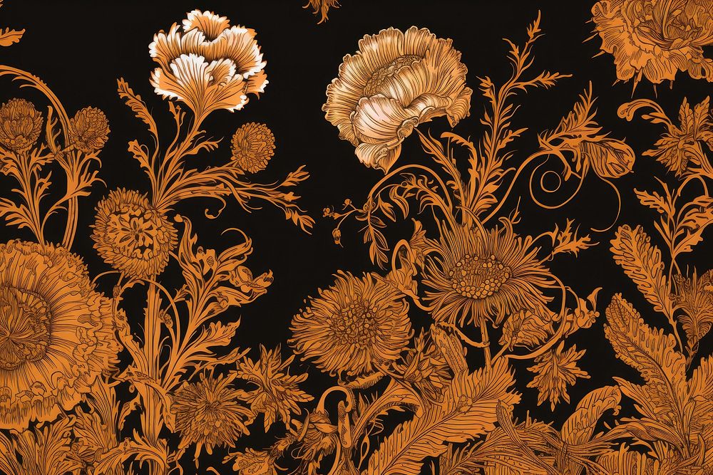 Gold carnation toile wallpaper pattern art.