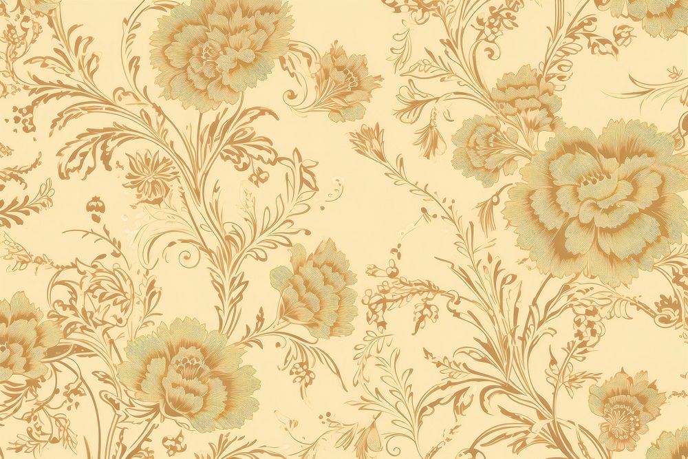 Gold carnation toile wallpaper pattern art.