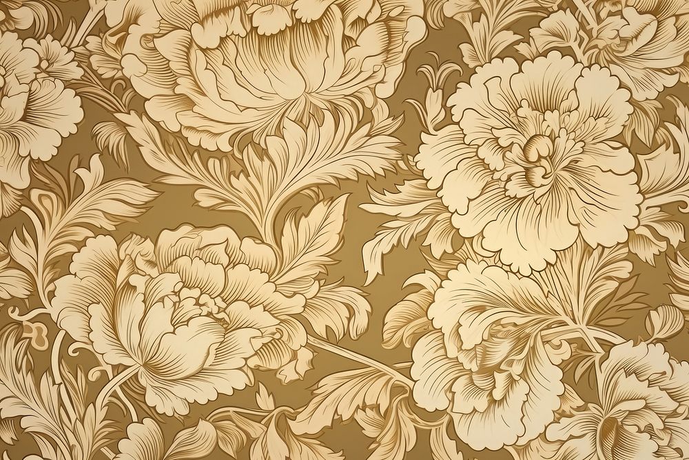 Gold carnation toile wallpaper pattern art.